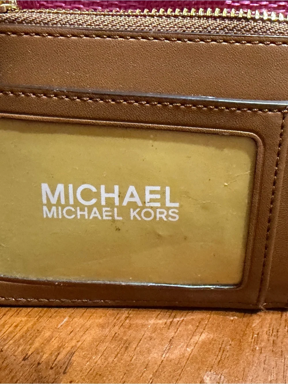 Michael Kors Cream Logo Zip Wristlet with Gold Hardware